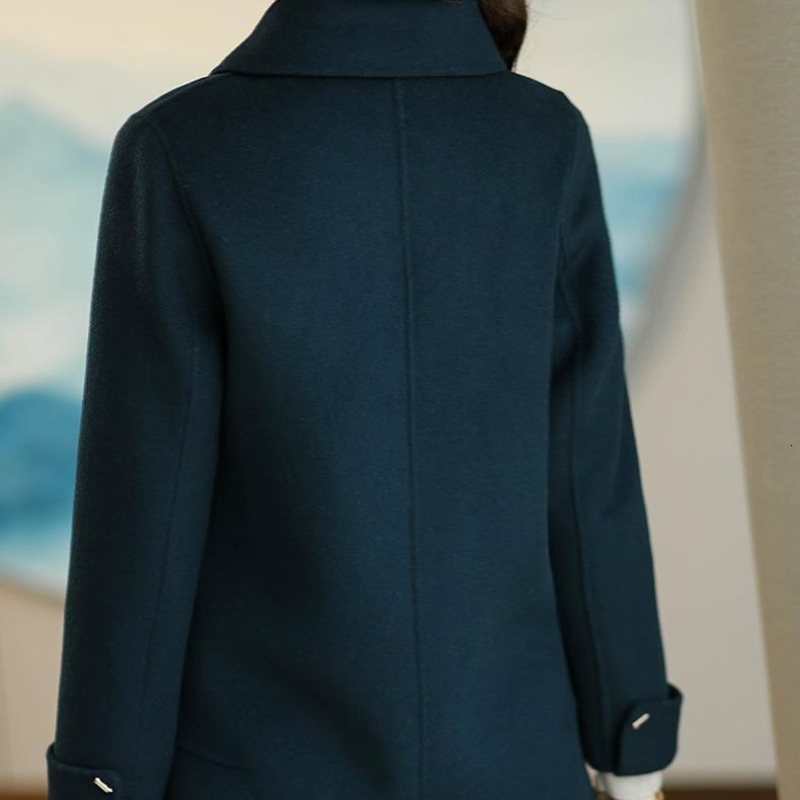 Womens Wool Blends Woolen Coat Slim Fashion Office Lady Square Collar Single Breasted Winter Coats for Women Widewaisted Pocket Black 230824