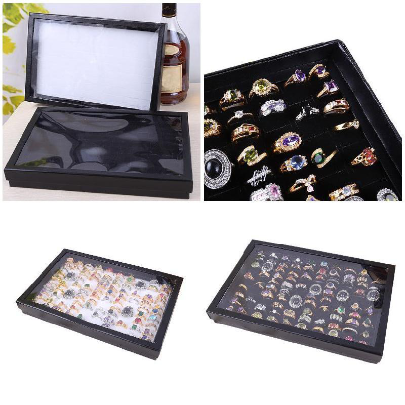 Jewelry Pouches Bags Velvet 100 Slots Ring Earrings Display Box Showcase Storage Case Holder Tray Organizer Boxes With Lid LXHJewe