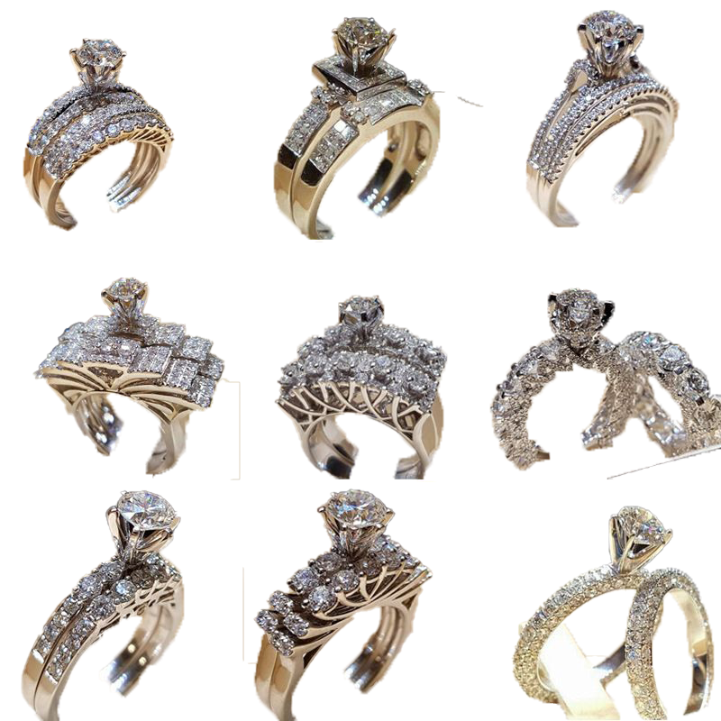 Stainless Steel Wedding Ring For Lovers IP SILVER Color Crystal Couple Rings Set Men Women Engagement Wedding Rings N72
