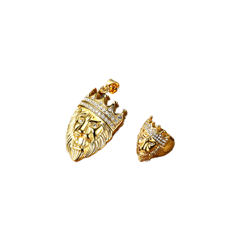 Men039s Hip Hop Gold Tone Roaring King Lion Head and Crown CZ Ring for Men Rock Stainless Steel Pinky Rings Male Jewelry7234068
