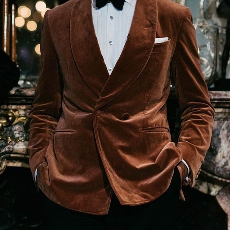 Men's Suits Blazers Brown Velvet Men with Double Breasted Formal Slim Fit Wedding Tuxedo Custom Groom Two Pieces Male Fashion Jacket Pants 230824