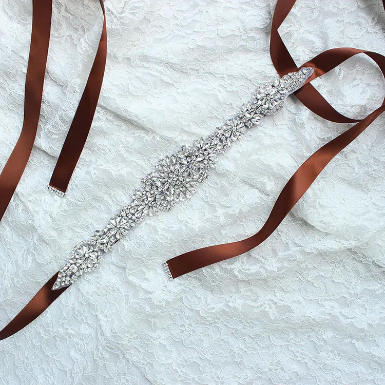 Wedding Sashes For Bride Bridal Dresses Belts Rhinestone Crystal Ribbon From Prom Handmade White Red Black Blush Silver Real Image ZZ