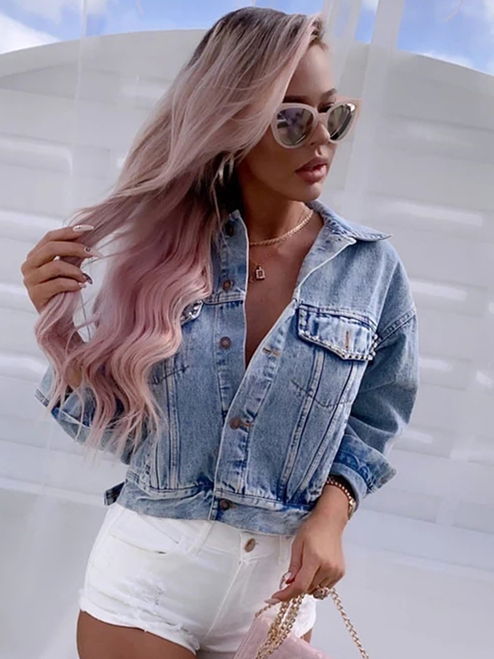 Women's Jackets Denim Jacket Female Light Blue Diamond Tassel Coat SingleBreasted Open Back Women Jeans Coat Autumn Fashion Clothing 230824