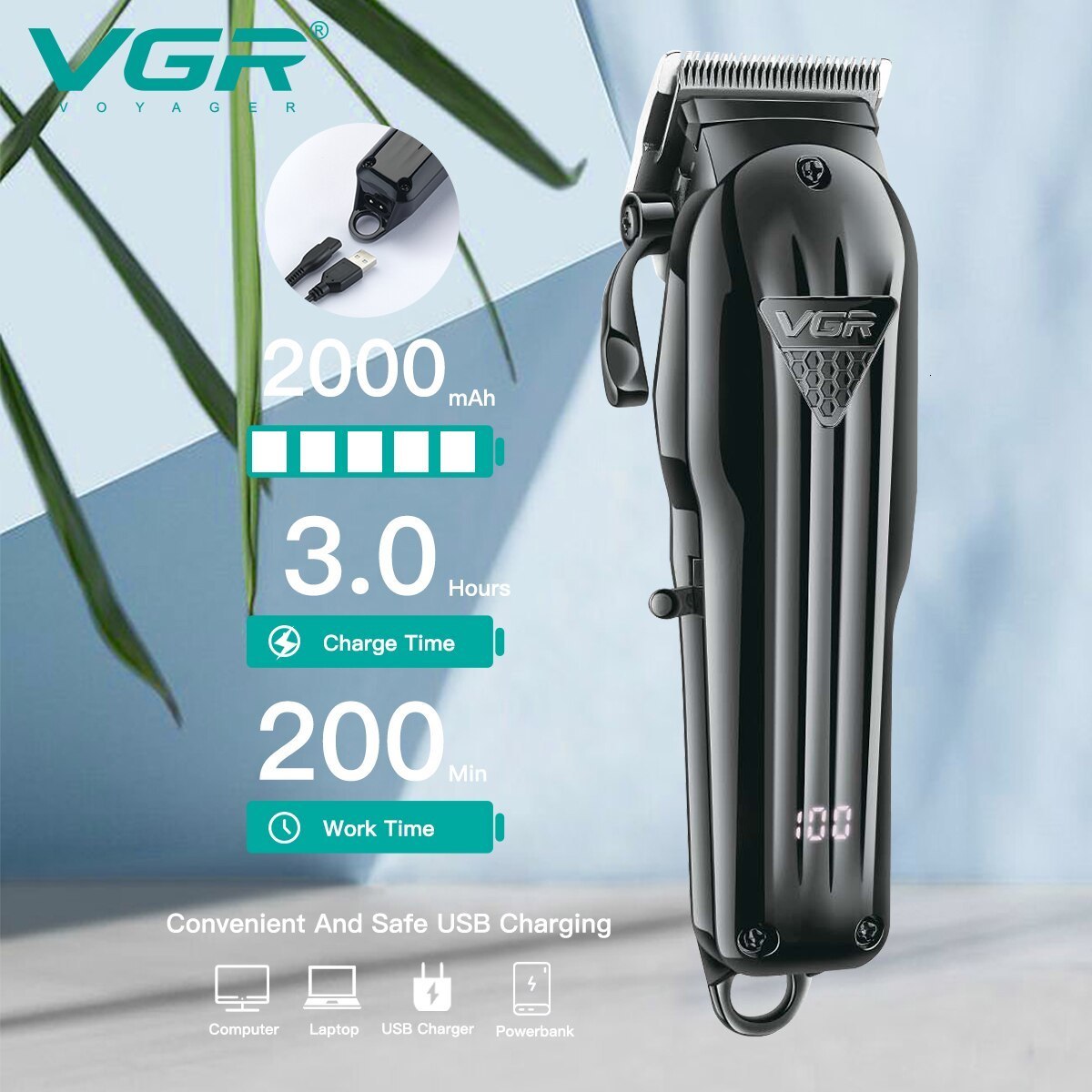 Electric Shavers VGR Hair Clipper Professional Hair Cutting Machine Hair Trimmer Adjustable Cordless Rechargeable V 282 230824
