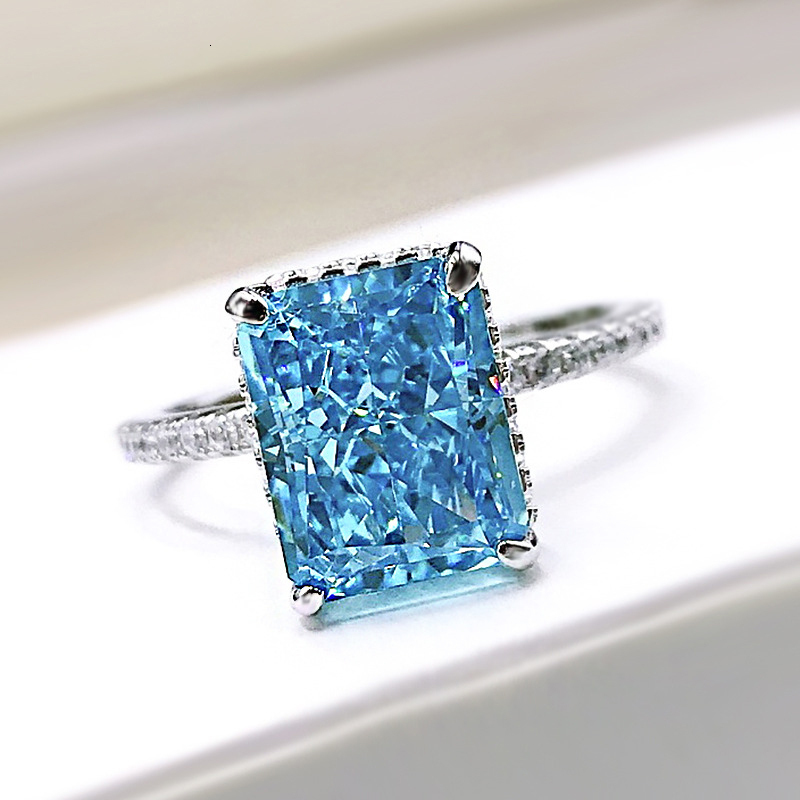 Wedding Rings OEVAS 100% 925 Sterling Silver 8*10mm Yellow Pink Aquamarine High Carbon Diamond Radiant Cut Rings For Women Party Fine Jewelry 230824