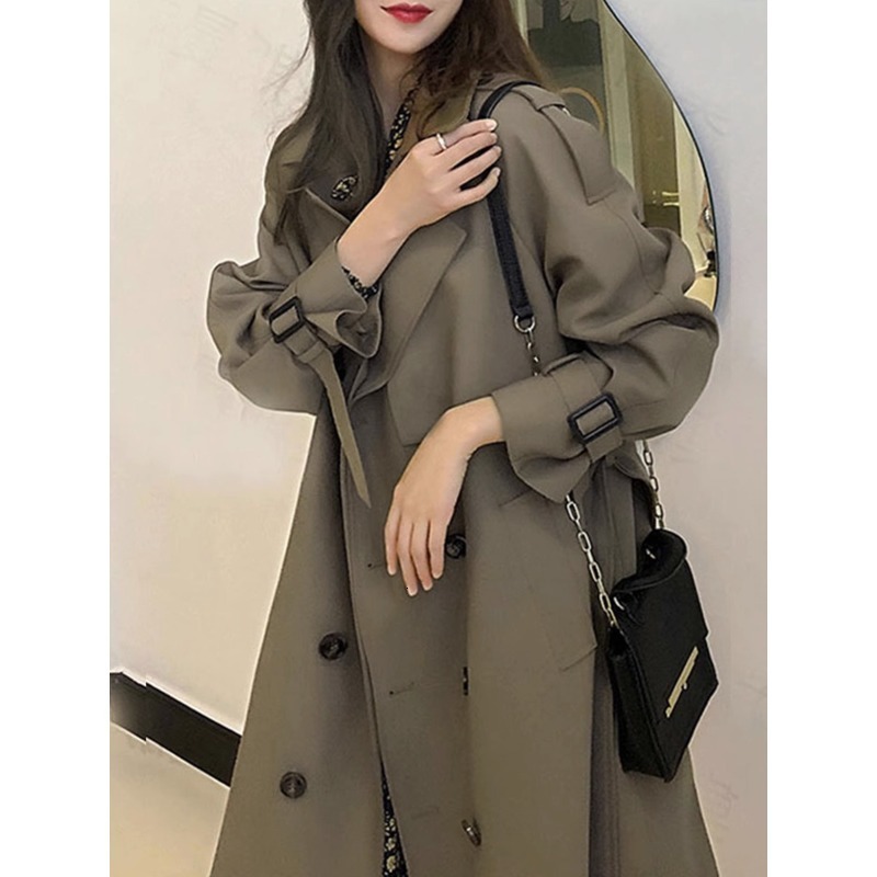 Women's Trench Coats Khaki Trench Coat Women Mid Length Autumn Loose Solid Coat Jacket Trend 230824