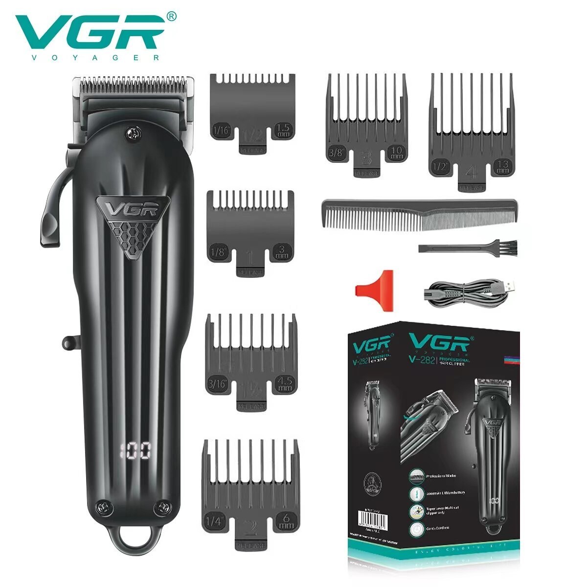 Electric Shavers VGR Hair Clipper Professional Hair Cutting Machine Hair Trimmer Adjustable Cordless Rechargeable V 282 230824