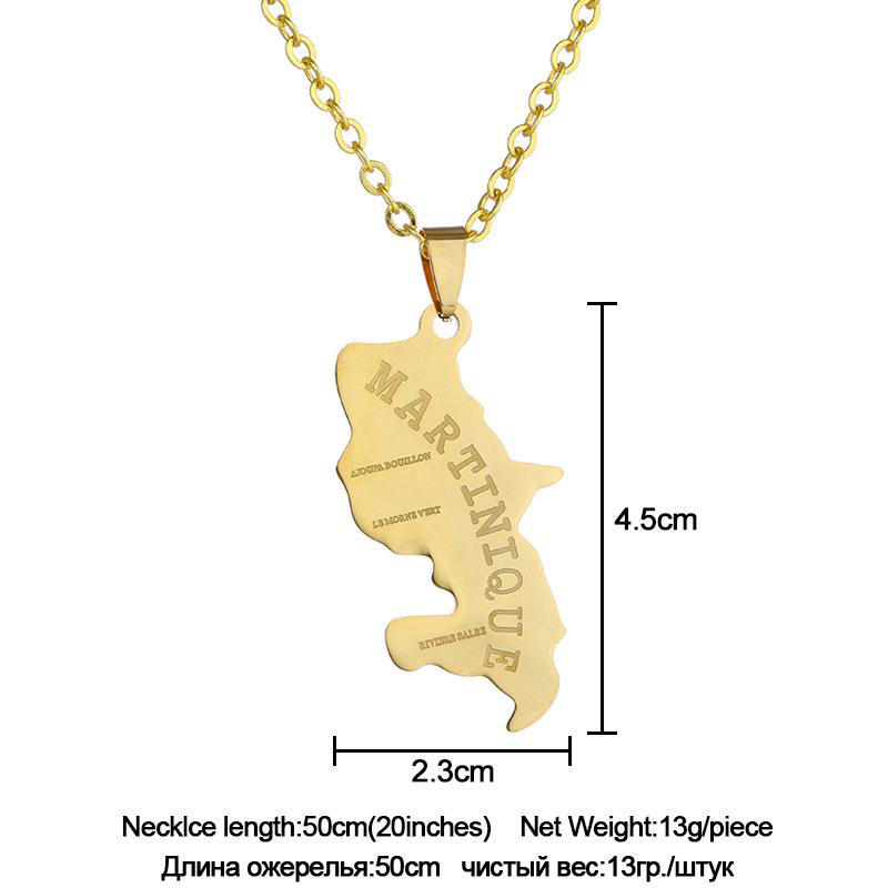 Pendant Necklaces Hip Hop Martinique Map Necklace Stainless Steel Cuban Link Chain For Women Jewelry Urn