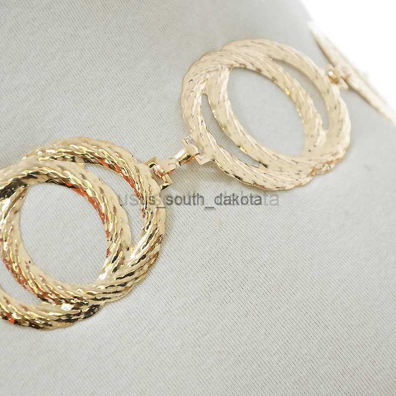 Belts New Unique Double Ring Gold Chain Belt Women Fashion Round Metal Silver Belts Female Jeans Dress Waistband 2022 L0825