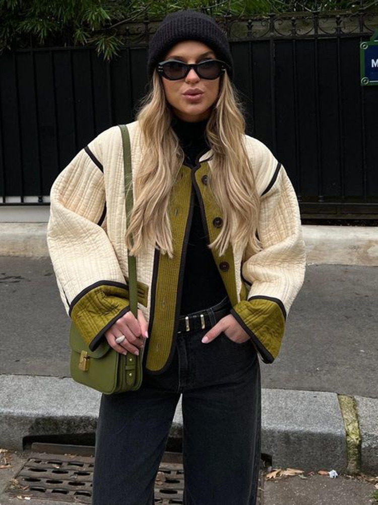 Women's Jackets Vintage Printed Patchwork Cotton Jacket Women Long Sleeve 2023 Autumn Winter Female Fashion O Neck Thick Outwear Ladies 230825