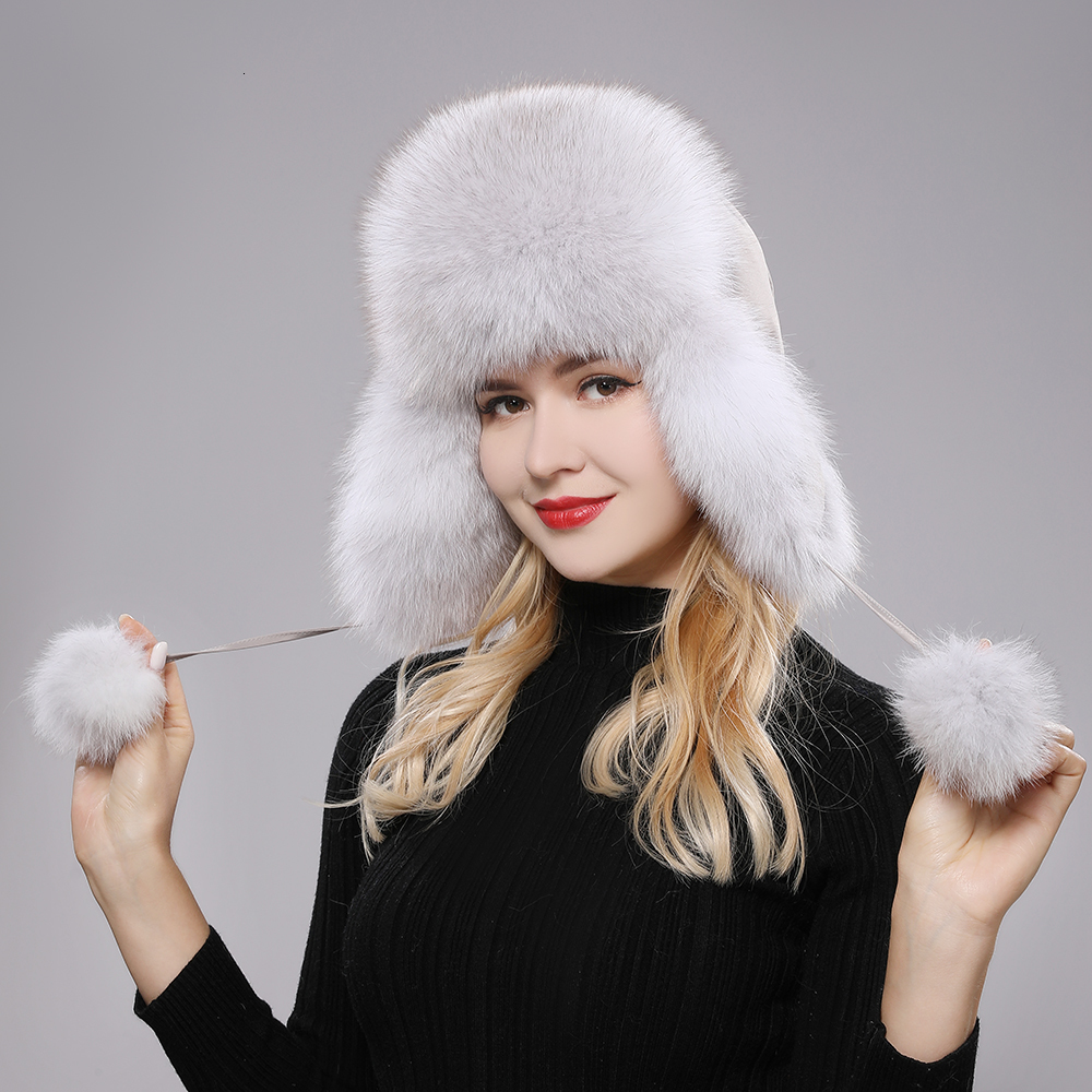 Beanie Skull Caps 100 Real Fur Hat s Russian Ushanka Trapper Snow Skiing Hat Earflap Winter Raccoon Bomber 230824