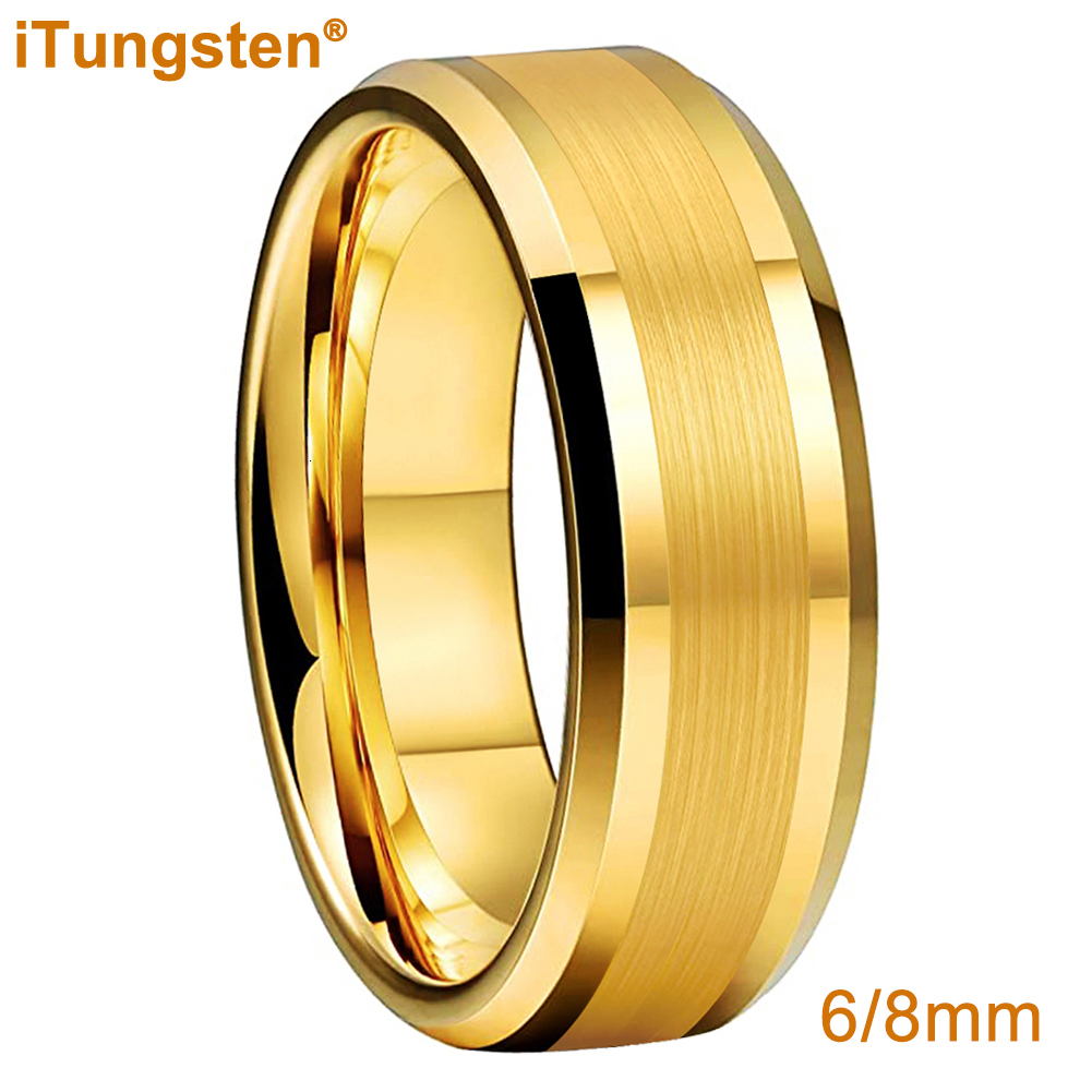 Band Rings iTungsten 6mm 8mm Engagement Wedding Band Gold Plated Tungsten Finger Ring for Men Women Couple Fashion Jewelry Comfort Fit 230824