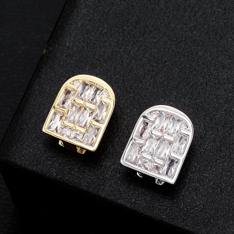 Gold Silver Bling Iced Out CZ Grillz Diamond Teeth Grills Tooth Cap Hip Hop Dental Mouth Teeth Braces For Men W