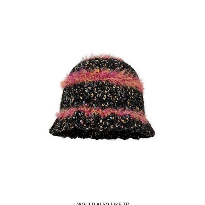 Wide Brim Hats Bucket Hats Korean Version Ins Plush Color Matching Fisherman Hat Women Autumn and Winter Warm Versatile Ear Protection Knitted Bucket 