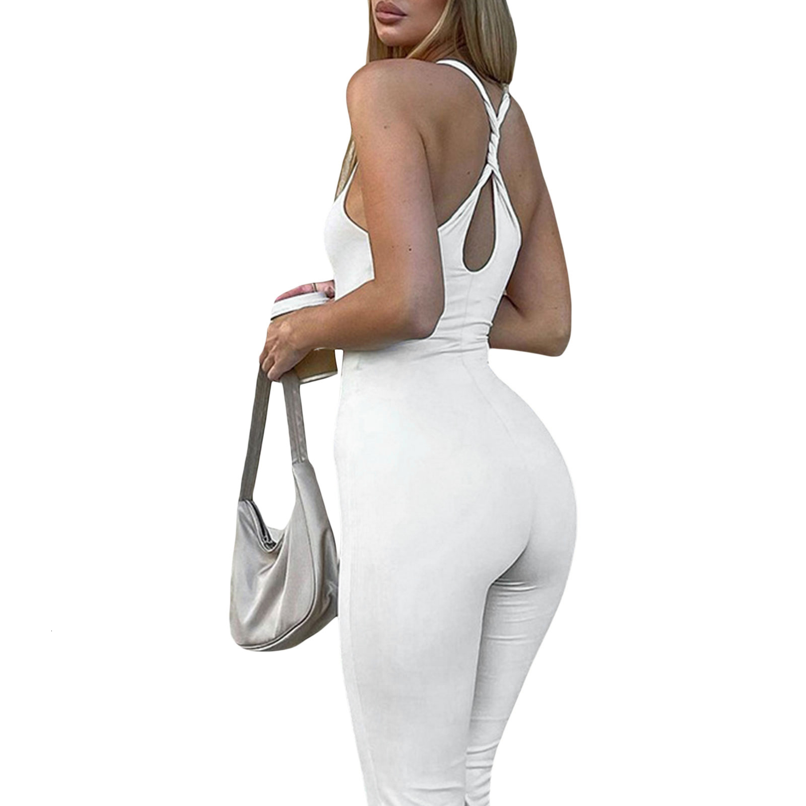 Womens Jumpsuits Rompers Women Sexy Bodycon Long Sleeve Square Neck OnePiece Romper Ribbed Knit Yoga Jumpsuit Workout Unitard Playsuit Backless 230824