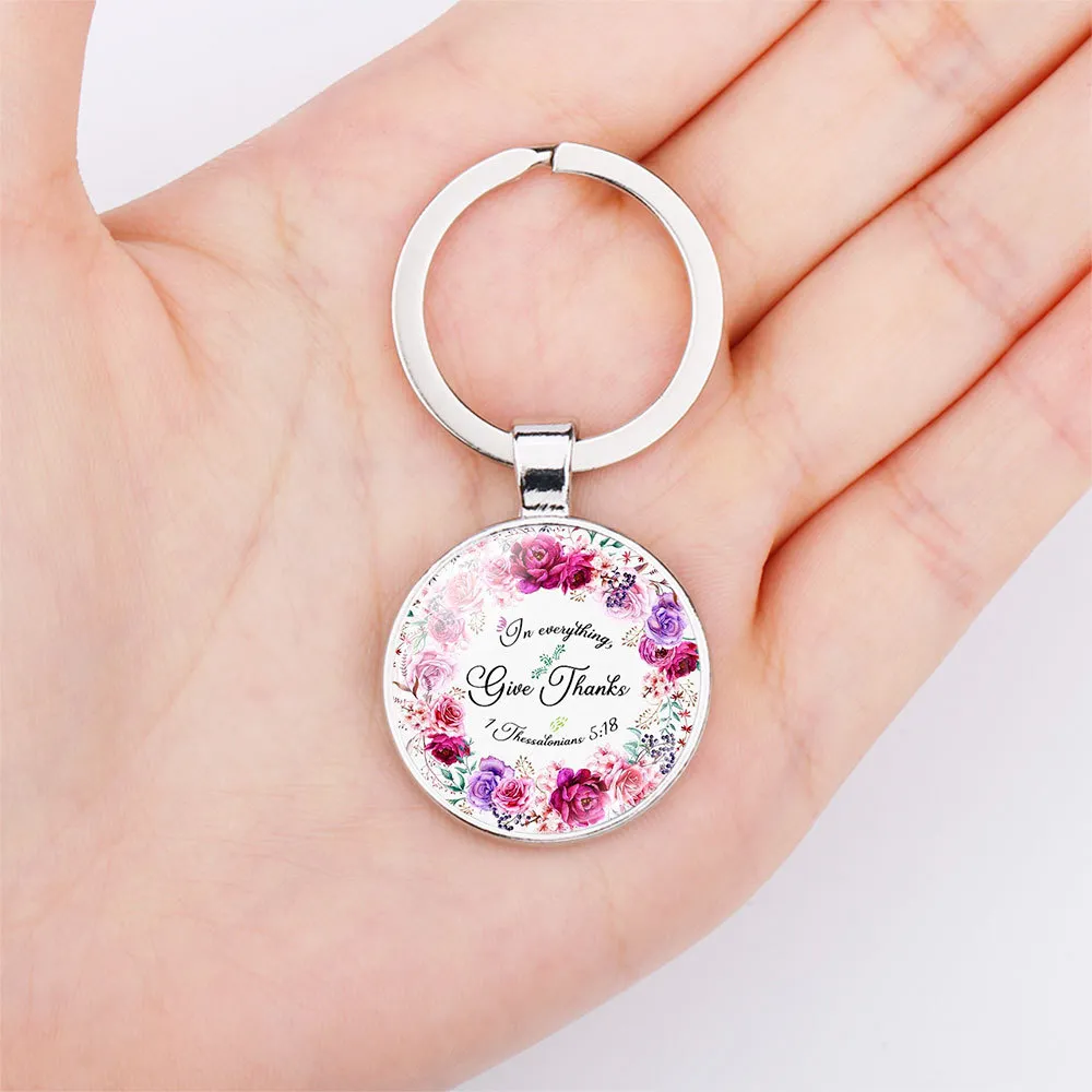New Arrival Christian Scripture keychains Women Catholic Bible Rose Flower charm Key Ring chains For Men Fashion religion Jewelry ZZ