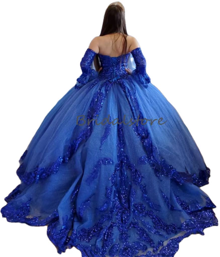Blue Princess Sequin Quinceanera Dresses 2023 Luxe Sweetheart Tulle Birthday Dress Sparkle Charro Vestidos Para Xv Anos Sweet 15 Vestidos 15 anos Prom
