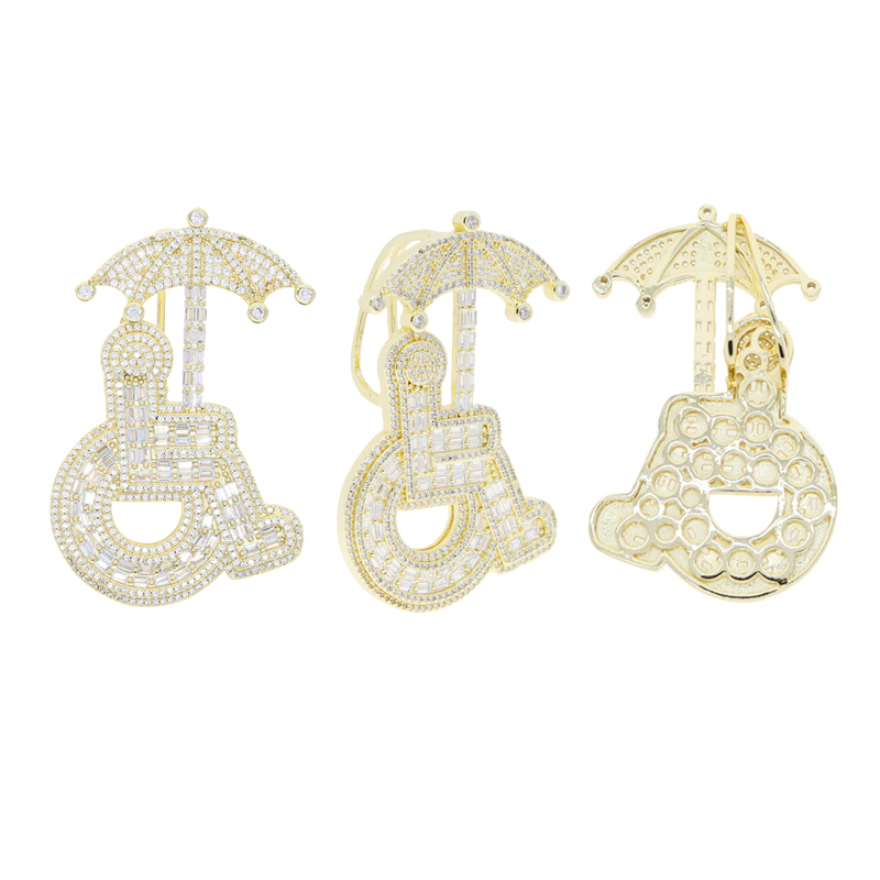 Special Fashion Designer Wheelchair Umbrella Pendant Charm Rope Chain Necklace Hip Hop Women Men Full Paved 5A Cubic Zirconia Daily Gift Jewelry