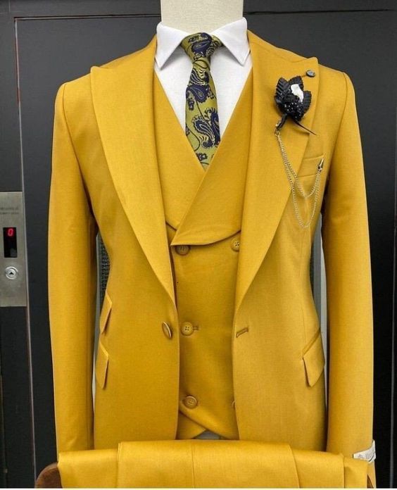 Men's Suits Blazers Mustard Yellow Formal Men 3 Pieces Wedding Groom Tuxedo Slim Fit Business Prom Party Suit Costume Homme BlazerVestPant 230824