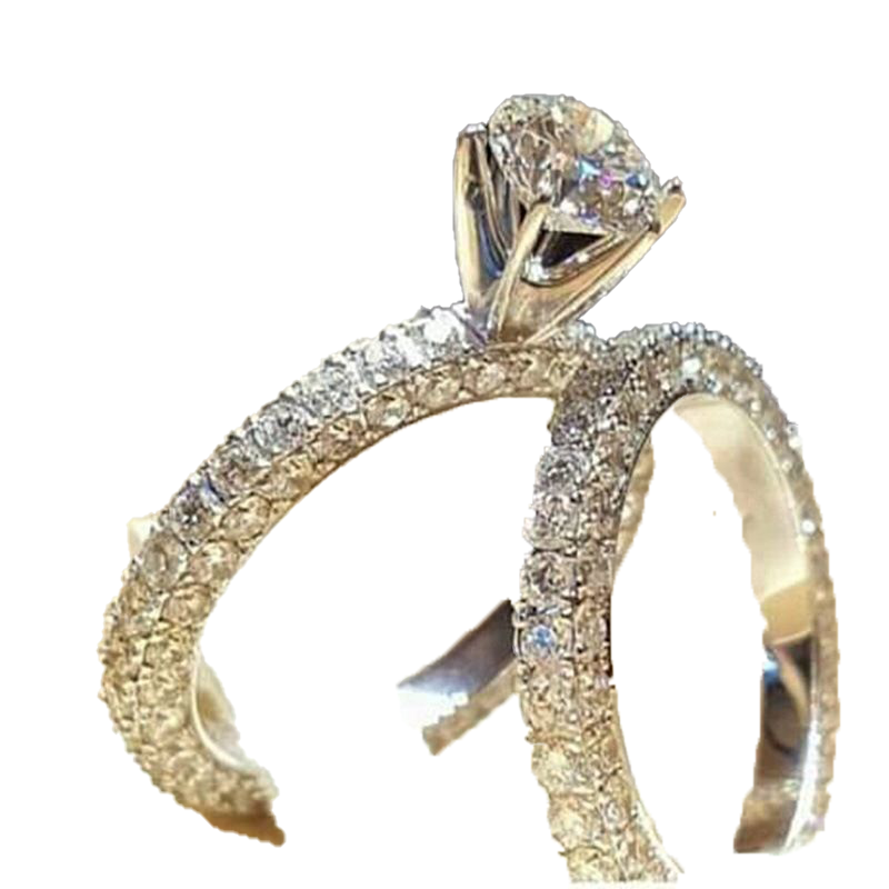 Stainless Steel Wedding Ring For Lovers IP SILVER Color Crystal Couple Rings Set Men Women Engagement Wedding Rings N72