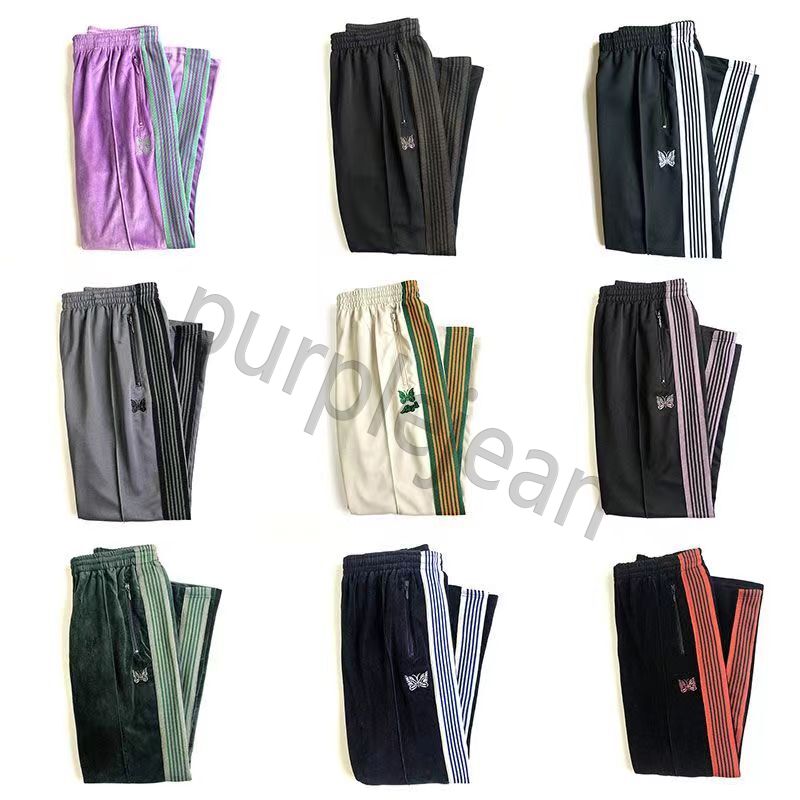 Men's Pants 2023 Spring Needles AWGE Trousers Men Woman Quality Butterfly Embroidery Velvet Casual Fashion