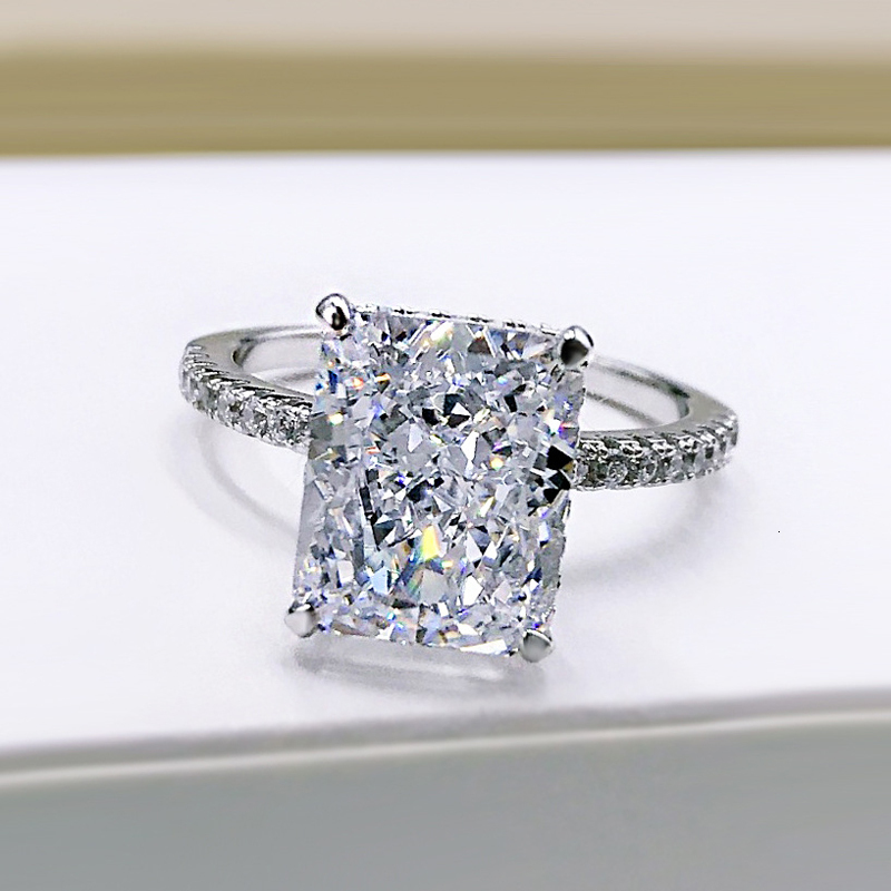 Wedding Rings OEVAS 100% 925 Sterling Silver 8*10mm Yellow Pink Aquamarine High Carbon Diamond Radiant Cut Rings For Women Party Fine Jewelry 230824