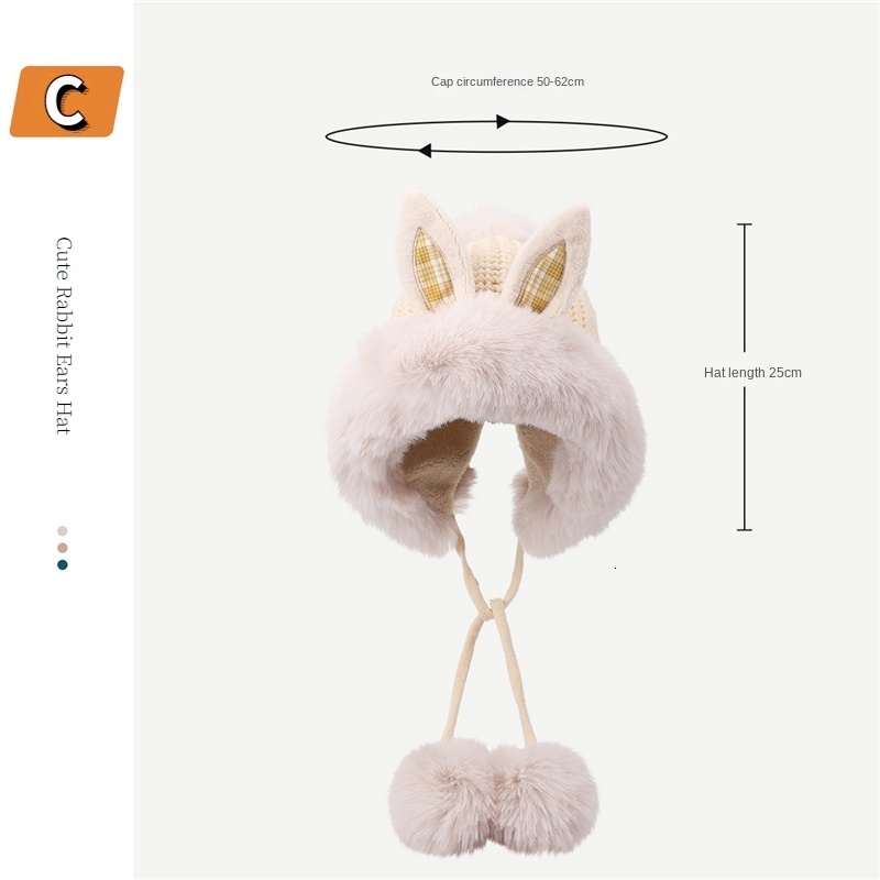 Wide Brim Hats Bucket Hats Korean Version Cute Rabbit Ear Winter Ear Protection Hat for Girls Sweet Princess Warm and Cold Resistant Plush Lei Feng Ha