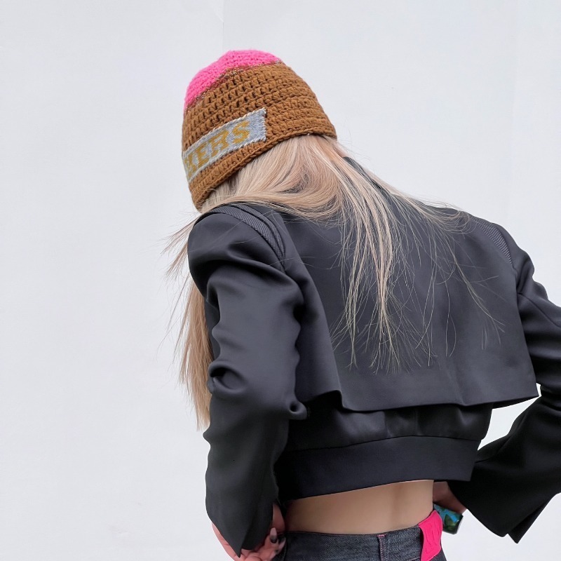 Wide Brim Hats Bucket Hats Ins Vintage Hand-woven Patchwork Warm Beanies Women Autumn Winter Korean Color Matching Y2k Flowers Knitted Bucket Hat 2308