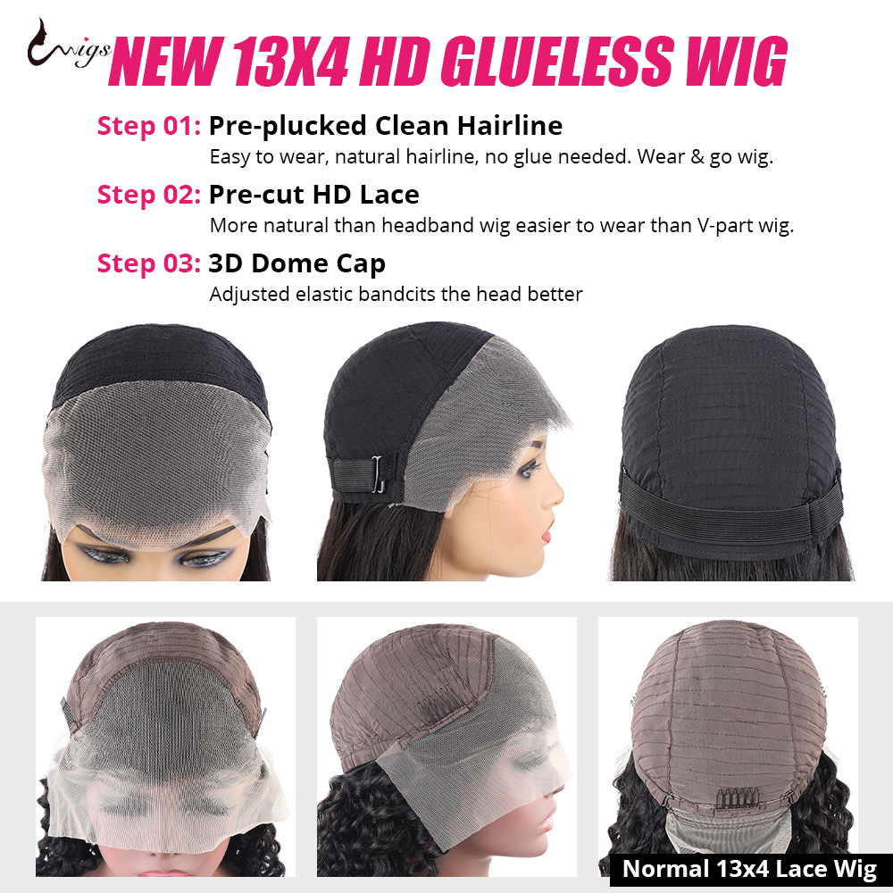 180 Density Glueless Preplucked Wigs Ready To Go 13X4 Loose Deep Wave Front Human Hair HD Lace Wear Pre Cut Wig