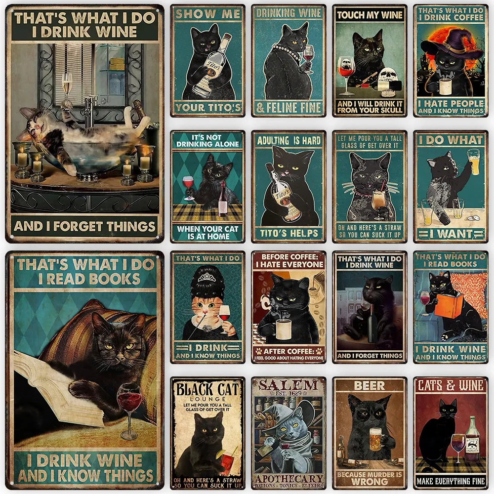 Beer And Cat Vintage Metal Poster Funny Cat Retro Decoration Tin Sign Bar Club Cafe Wall Art Plaque Modern Home Decor Aesthetic Cute Pet Painting 20x3