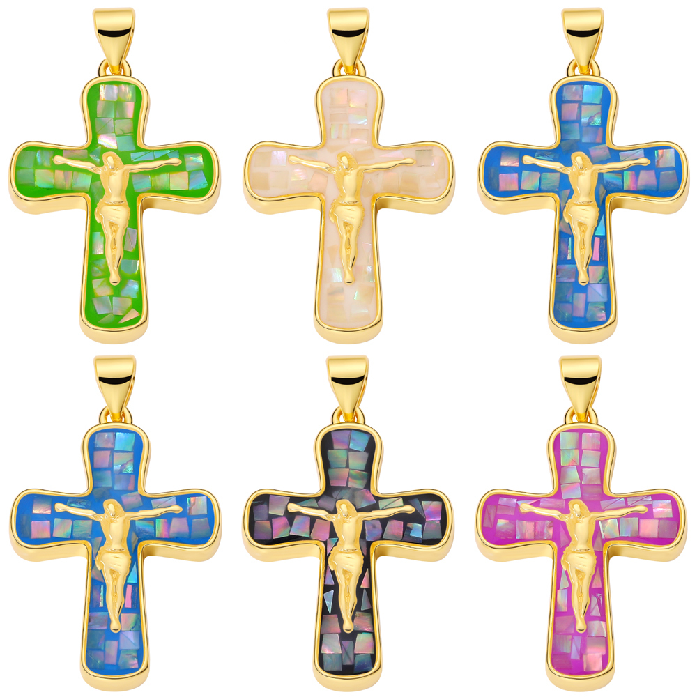 Charms Juya Handmade 18K Real Gold Plated Opal Shell Christian Cross Charms For DIY Religious Christmas Gift Jewelry Making Supplies 230826