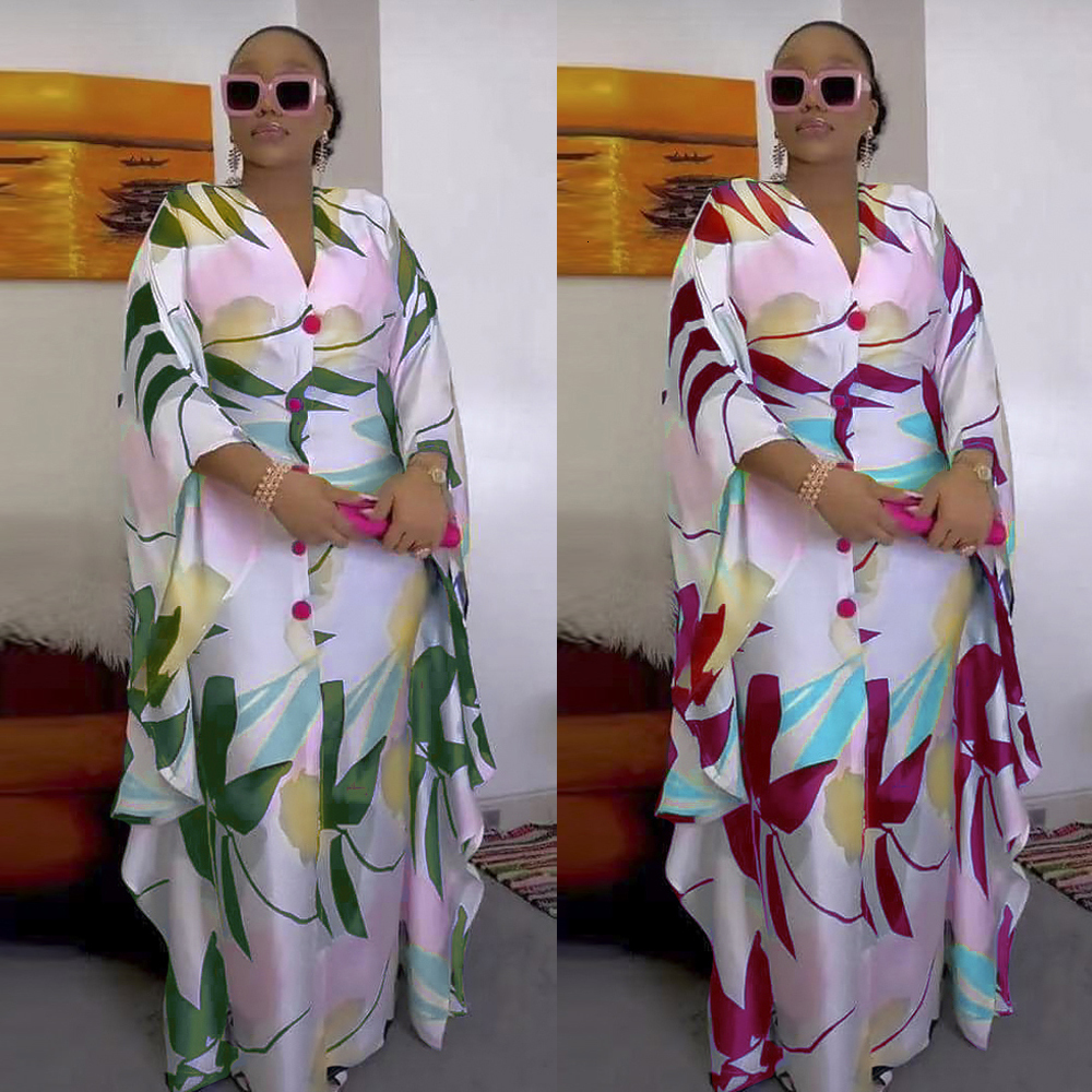 Plus size Dresses MD African Turkey Size Chiffon Dubai Women Dashiki Print Floral Boho Gown 2023 Kaftan Dress Ankara Outfits 230826