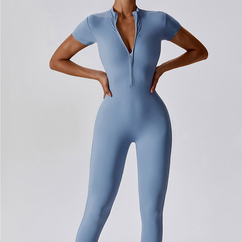 Yoga Outfits Yoga Set Women's Jumpsuits Suit Zipper Short Sleeve Gym Push Up Workout Clothes Fitness Bodysuit Sportswear Tracksuit 230825