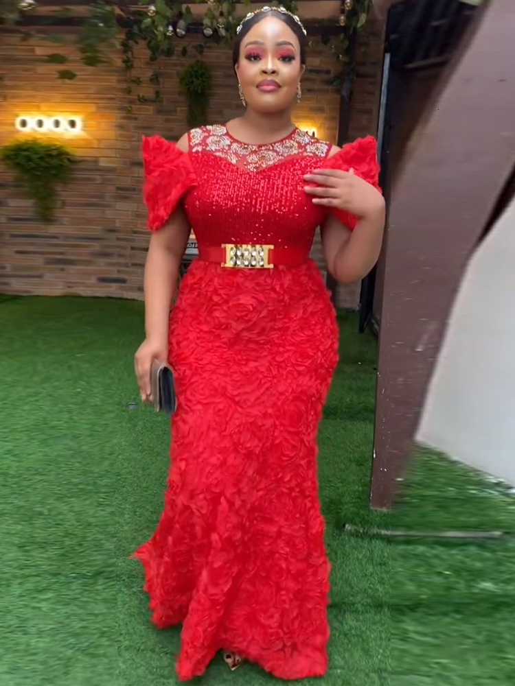 Basic Casual Dresses Wedding Party Prom Evening Dubai African Women Sequin Flower Mermaid Gown Long Dress Elegant Ladies Birthday Robe 23