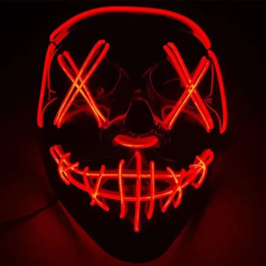 Black V-Shaped LED Cold Light Halloween Ghost Step Dance Glow Fun Election Year Festival Role Playing Clothing Supplies Party Mask 1005