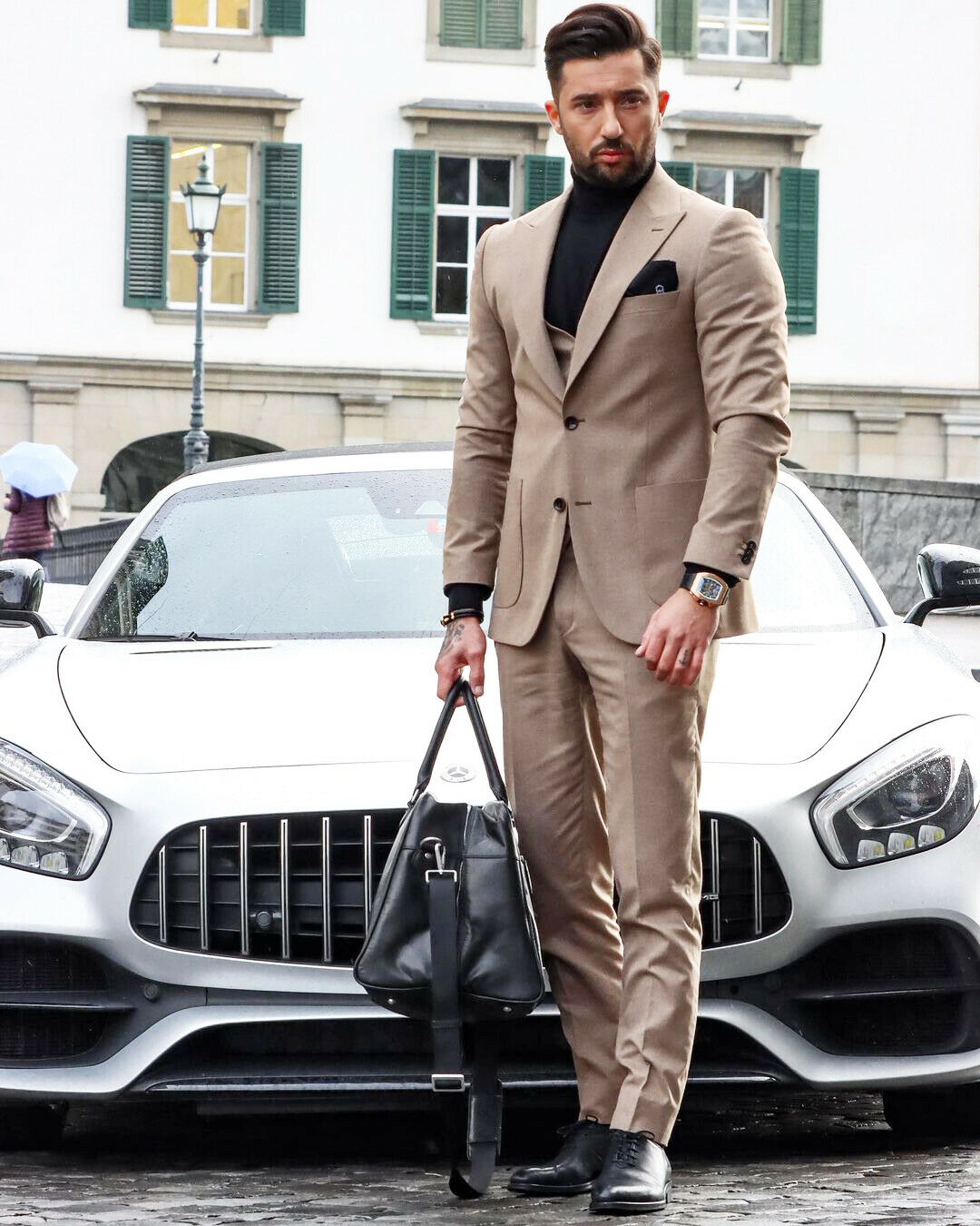 khaki 3 Pieces Slim Fit Mens Wedding Tuxedos Two Button Single Breasted Suit Sets Peaked Lapel Custom Made Costumes Pour Hommes