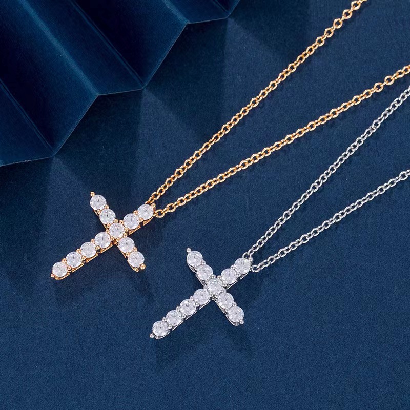 Luxury designer Cross Pendant Ice out VVS Moissanite collarbone Necklace with free shipping