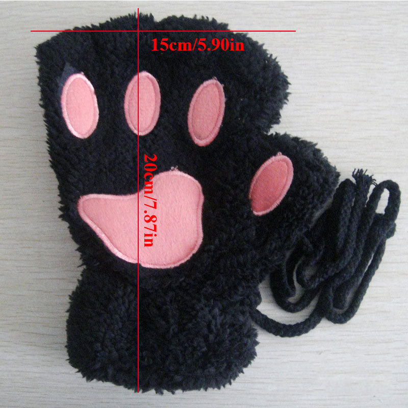 Fingerless Gloves Christmas Halloween Faux Fur Gloves Plush Bear Cat Paw Claw Gloves For Women Cycling Women Mittens Windproof Halffinger Gloves 23082