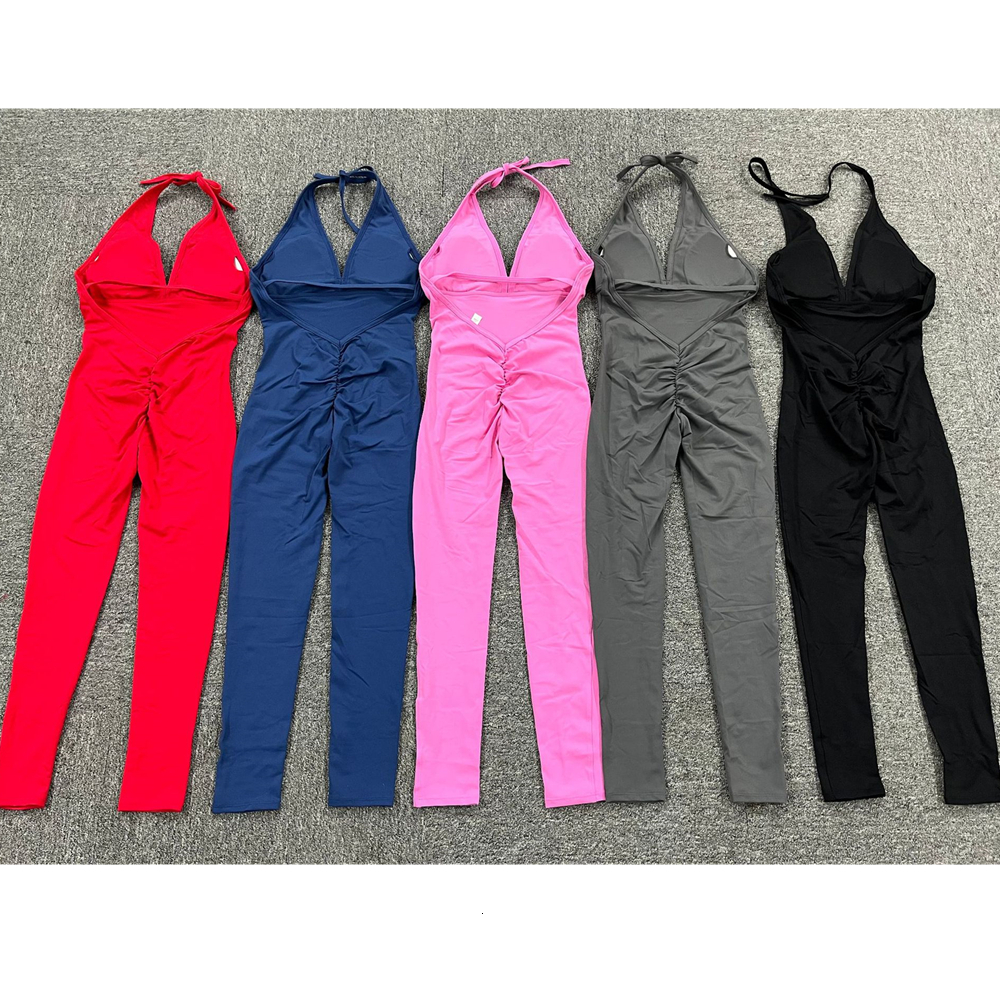 Yoga Outfits Pad Halter Sleeveless Backless Sporty Jumpsuit Woman Sportwear Yoga Set Gym Workout Overalls Active Wear 230825