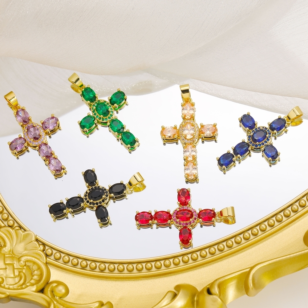 Charms Juya DIY 18K Real Gold Plated Wholesale Christian Cross Charms For Handmade Christmas Religious Rosary Pendant Jewelry Making 230826