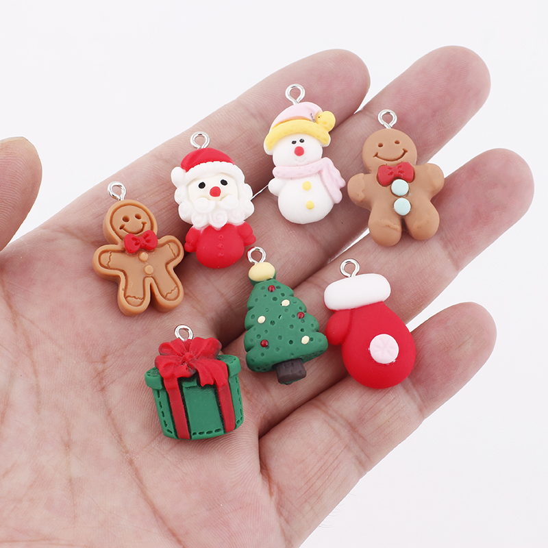 Charms 10pcs Christmas Gingerbread Man Charms Kawaii Resin Pendant Charms for Earring Bracelet Keychain Diy kid Jewelry Making Supplies 230826
