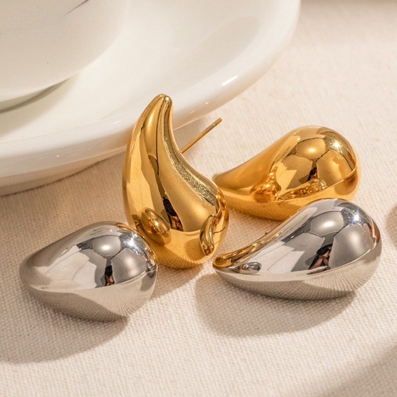 Hoop Huggie SIPENGJEL Gold Plated Chunky Dome Drop Earrings for Women Stainless Steel Thick Teardrop Earrings Dupes Lightweight Hoops 230826