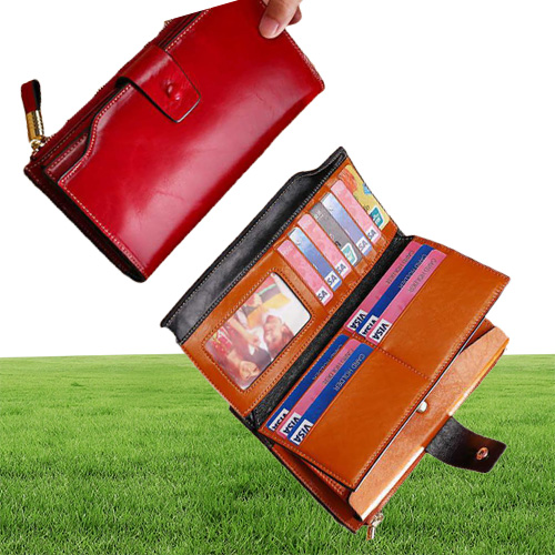 Vintage xury Women Wallets Genuine Leather Long Zipper Ctch Purse Large Capacity Card Holder Wallet6455685