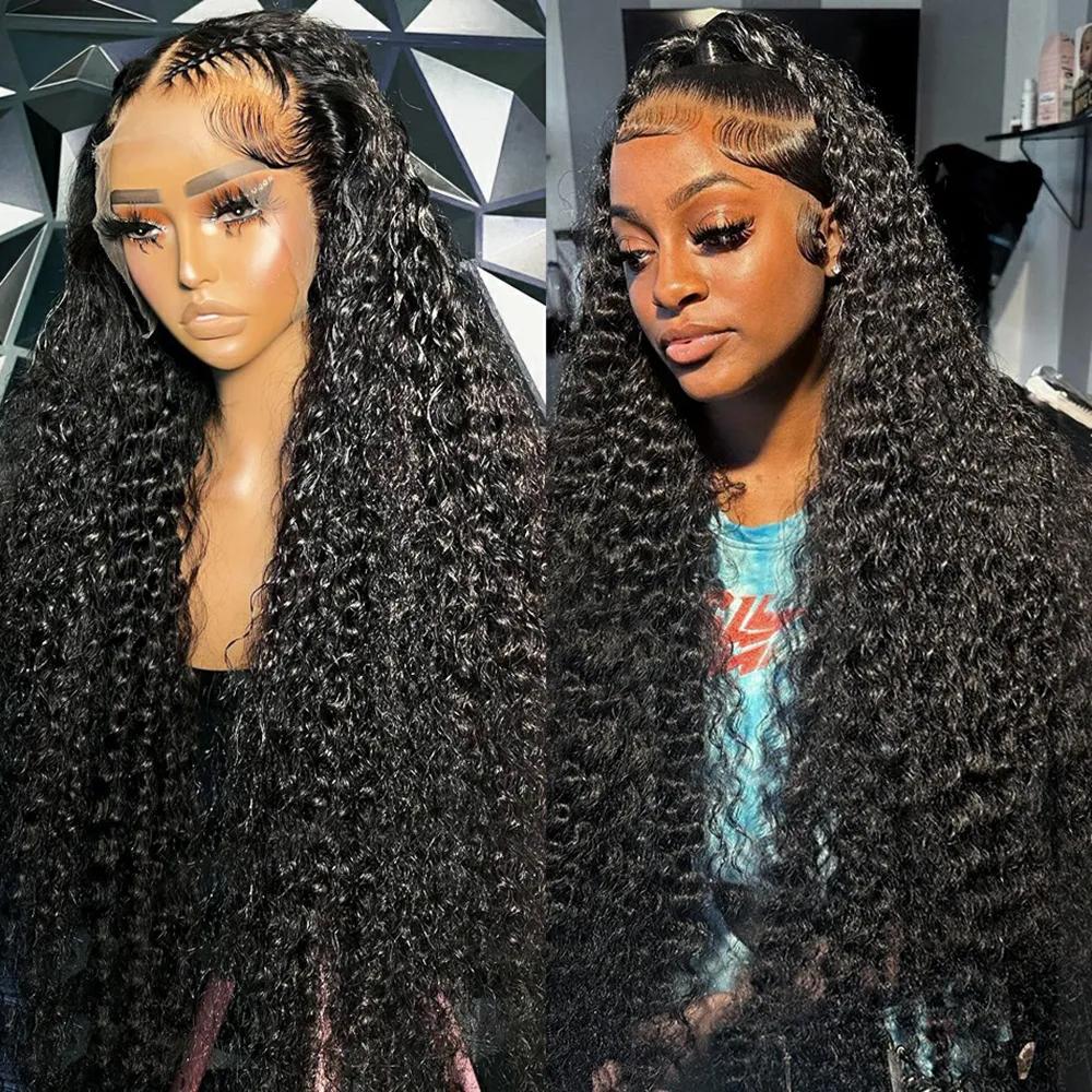 360 5X5 Curly Closure 13X6 Deep Wave Frontal 34 Inches HD Transparent Lace Wig