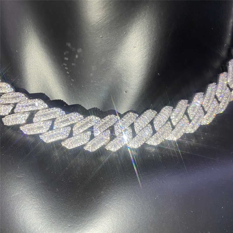 925 Sterling Silver Miami Cuban Link Chain Hip Hop Jewelry Diamond Clasp Iced Vvs Moissanite Baguette