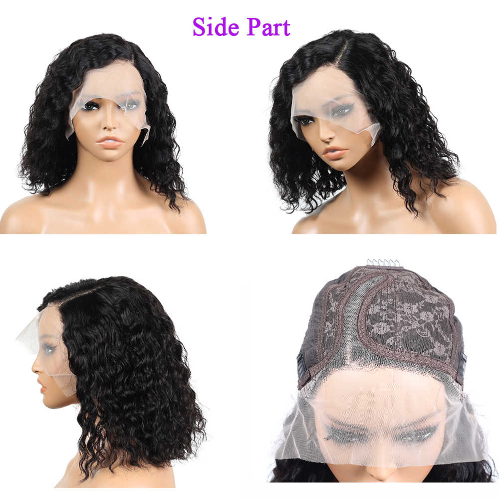 Bob Front Human Wave Hd Transparent Lace Frontal Short Hair Wigs Deep Curly Glueless Wig