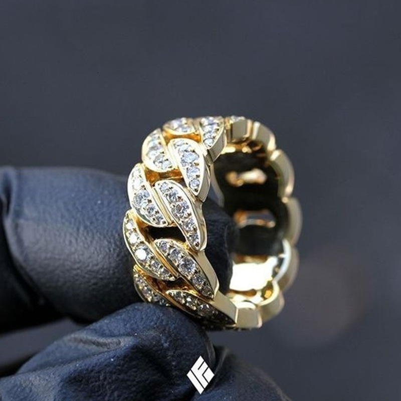 Band Rings Milangirl Fashion Hip Hop Rock Rings Bling Iced Out Cuban Link Chain Micro Pave CZ Crystal Ring For Women And Man 230826