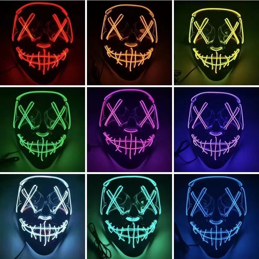 Black V-Shaped LED Cold Light Halloween Ghost Step Dance Glow Fun Election Year Festival Role Playing Clothing Supplies Party Mask 1005