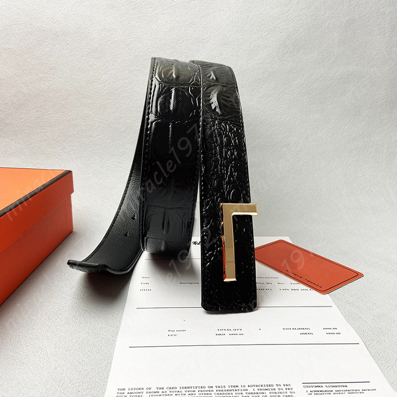 Luxury Belt Mens Designer Belts Crocodile Pattern Waistbands Womens Black Cowskin Stylish Gold Letter Buckle Waistband For Men Width 38mm -7