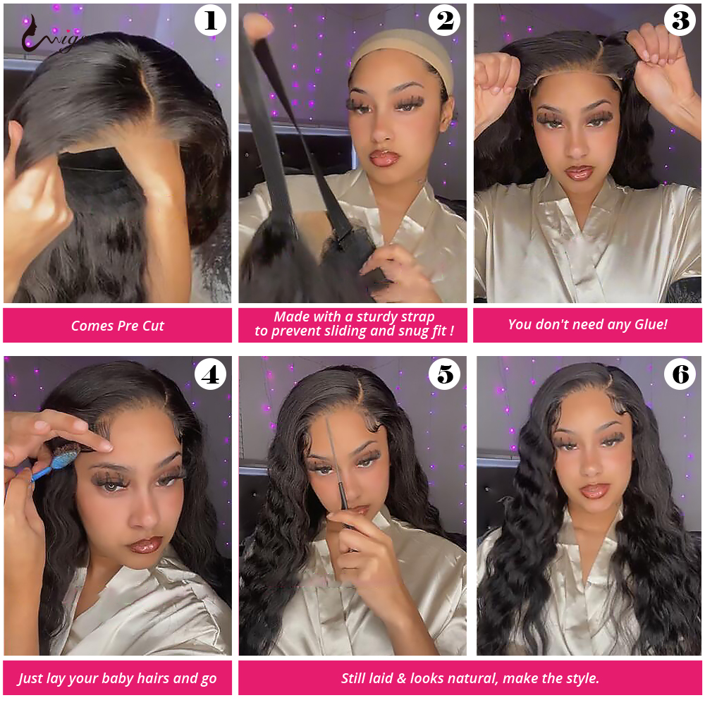 180 Density Glueless Preplucked Wigs Ready To Go 13X4 Loose Deep Wave Front Human Hair HD Lace Wear Pre Cut Wig